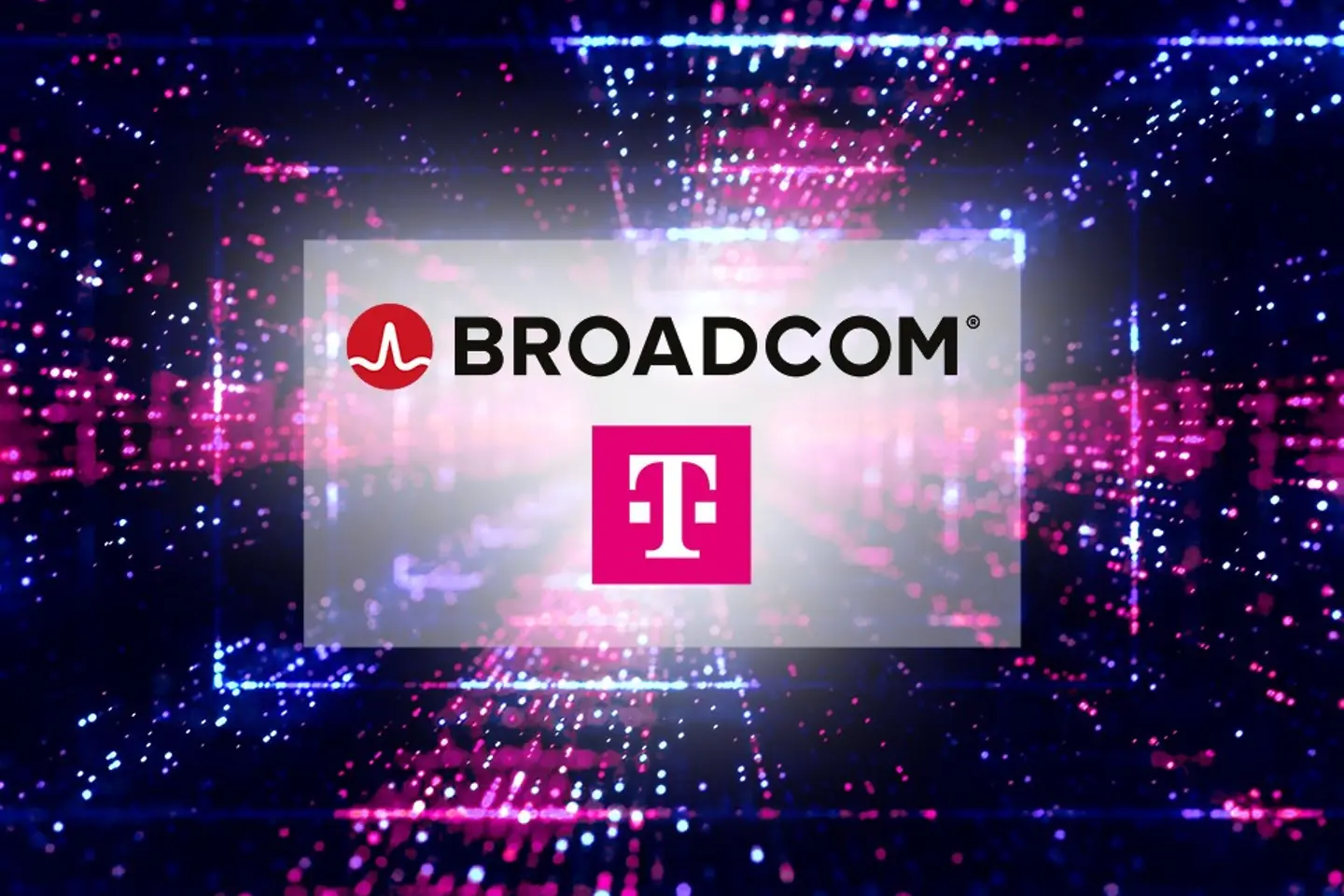 Telekom- und Broadcom-Logo im virtuellen Raum