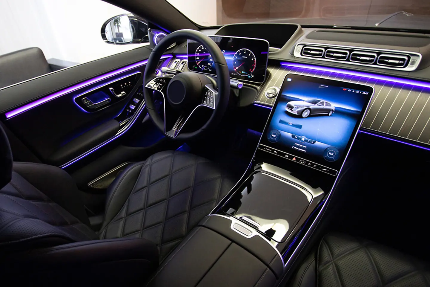Digital interiors of a luxury car
