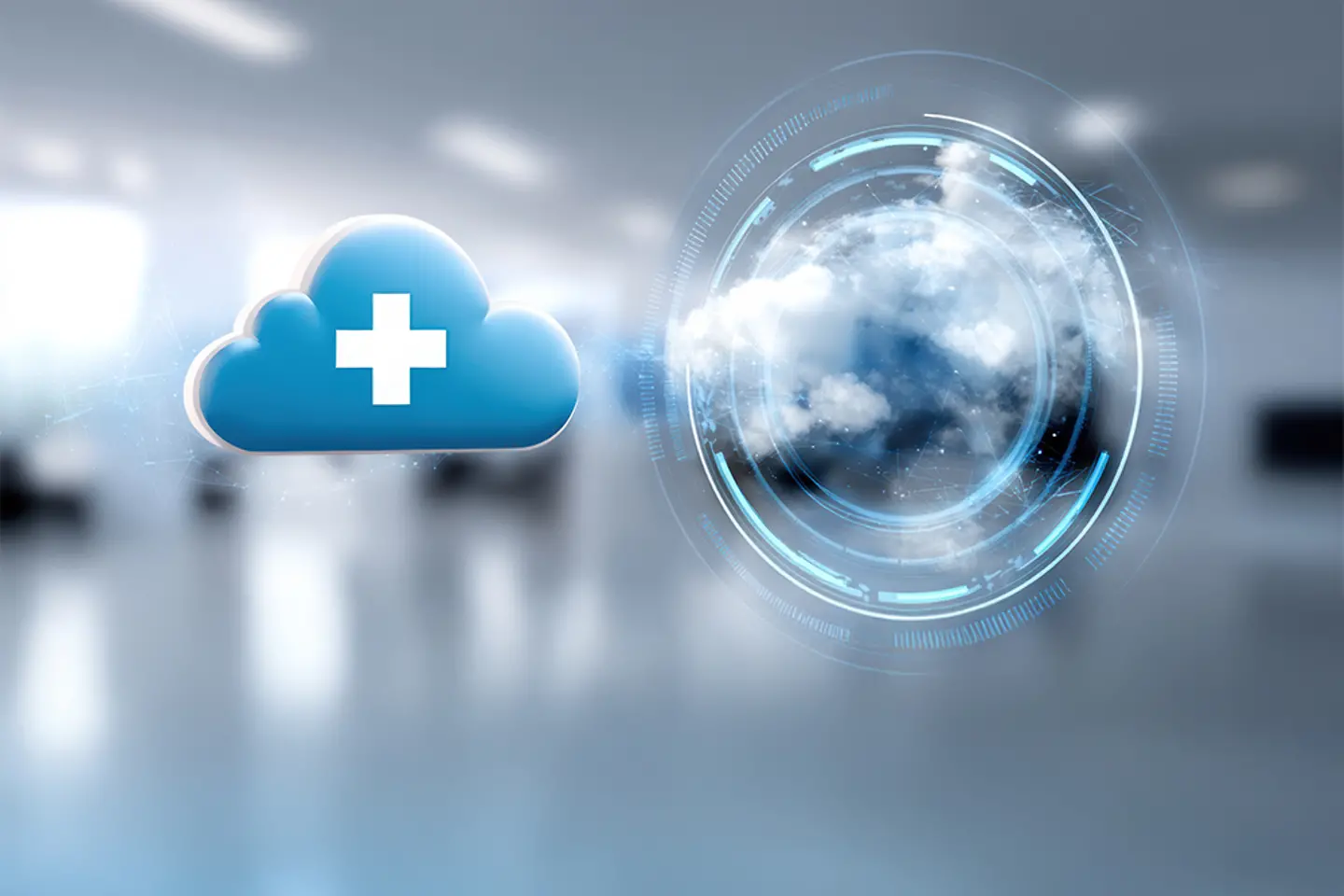 KI-generiertes Bild - Bild einer blauen Wolke, die in einen digitalen Kreis eintritt