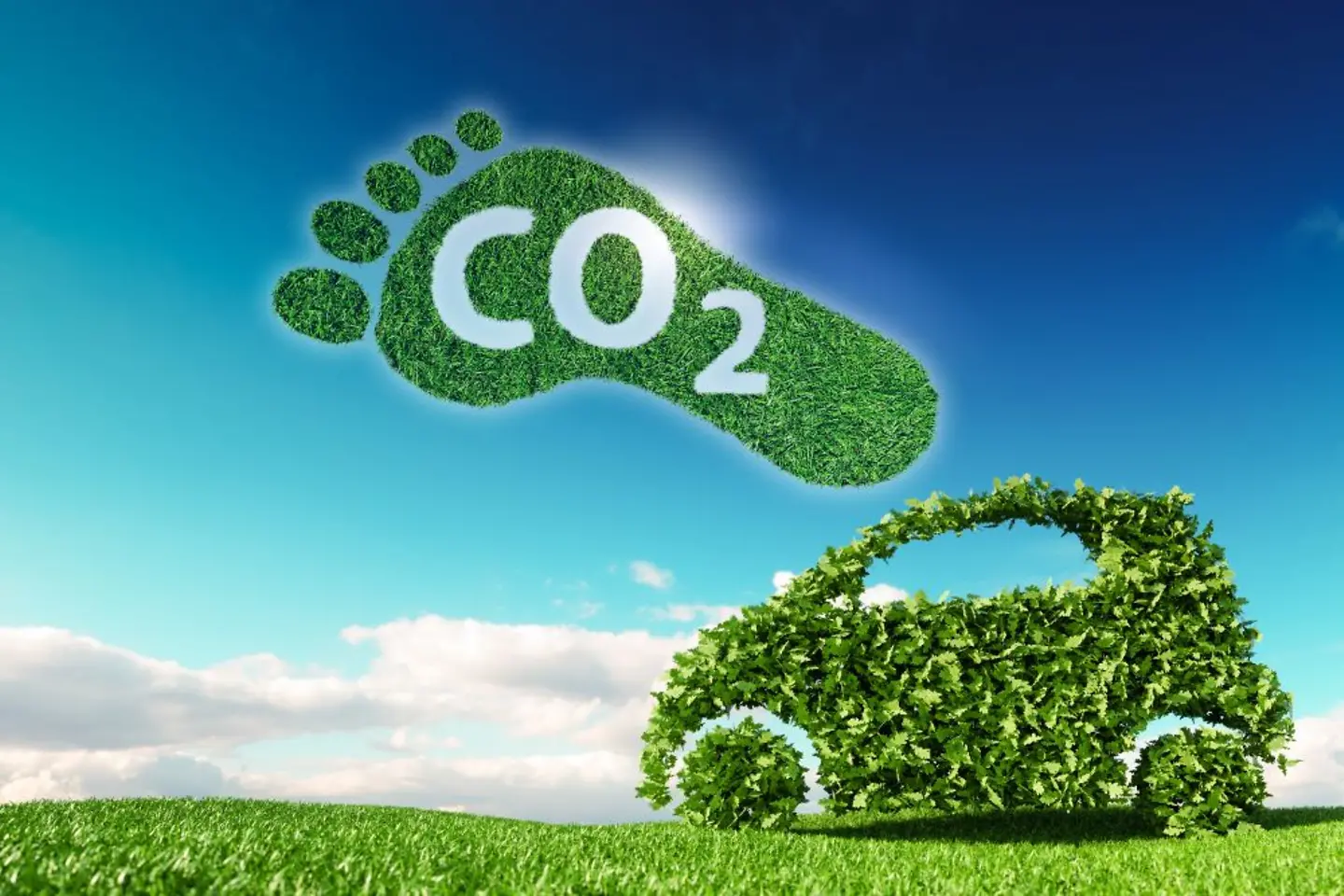 Ein grünes Auto und ein CO2-Fußabdruck