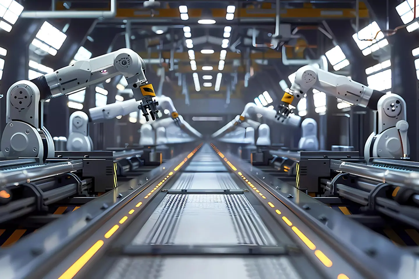 AI-generated image - Robotic arms in a manufactoring street. Generative ai design concept.