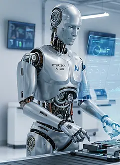 AI-generated image - Humanoid robot and robotic arms efficiently operate on a futuristic production line