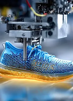 Machine-made production of modern running shoes in the factory