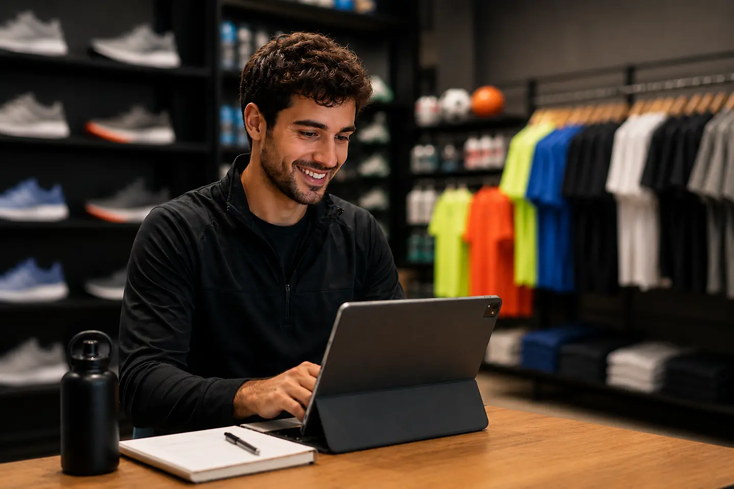 AI-generated image - Store manager with tablet in a sporting goods store