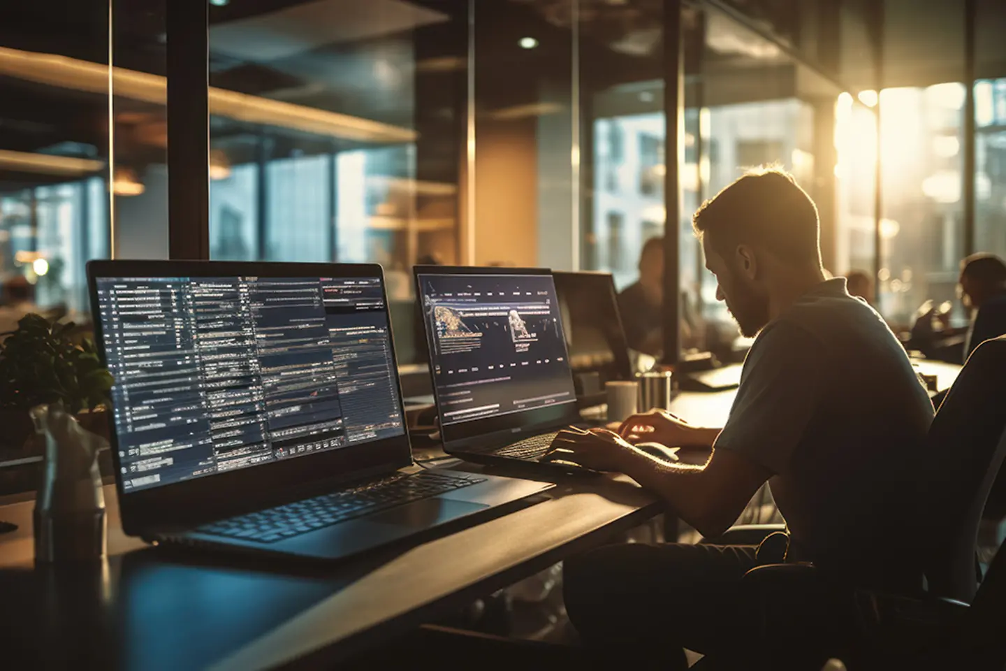 KI-generiertes Bild - Team of software developers coding, and testing applications in a modern development environment, AI generated image