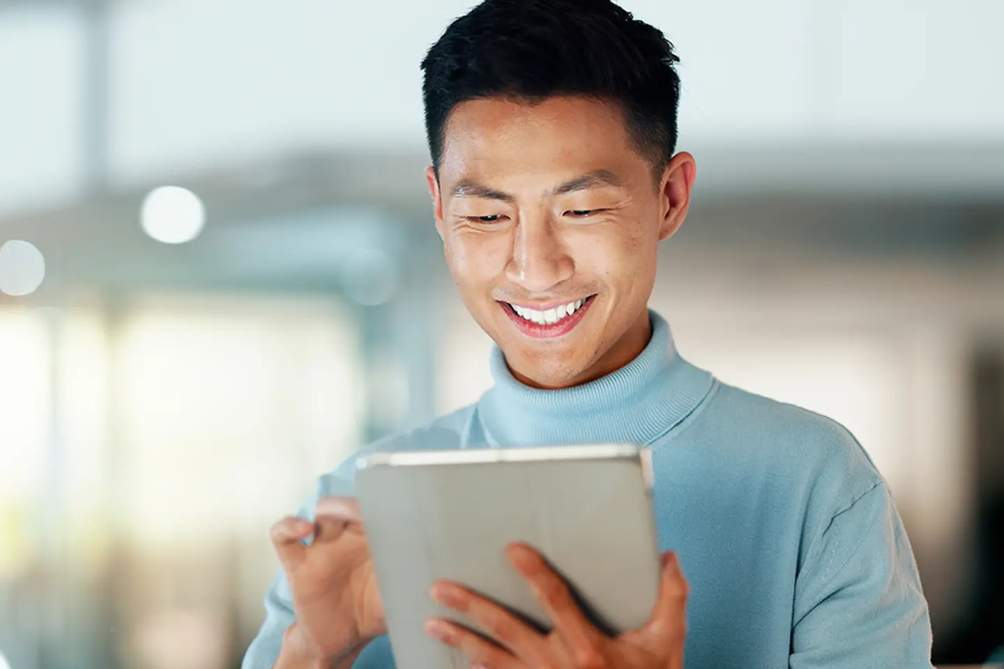 Man checking an application on tablet