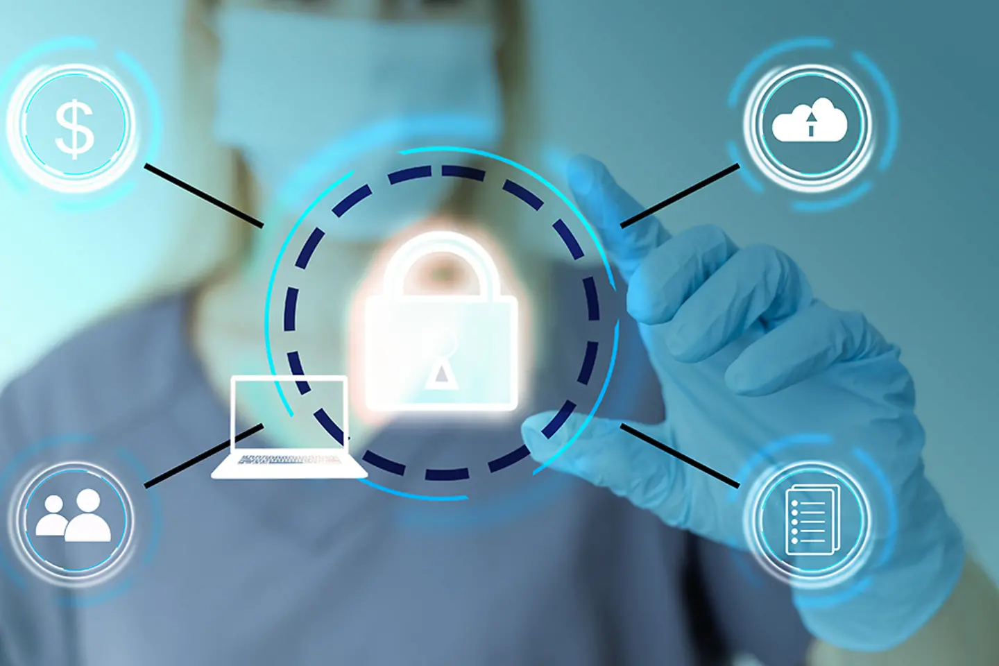 Doctor digitally manipulating cyber security