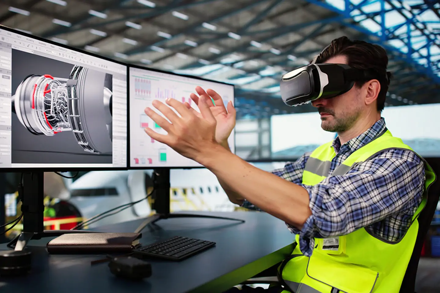 Engineer working in VR-glasses