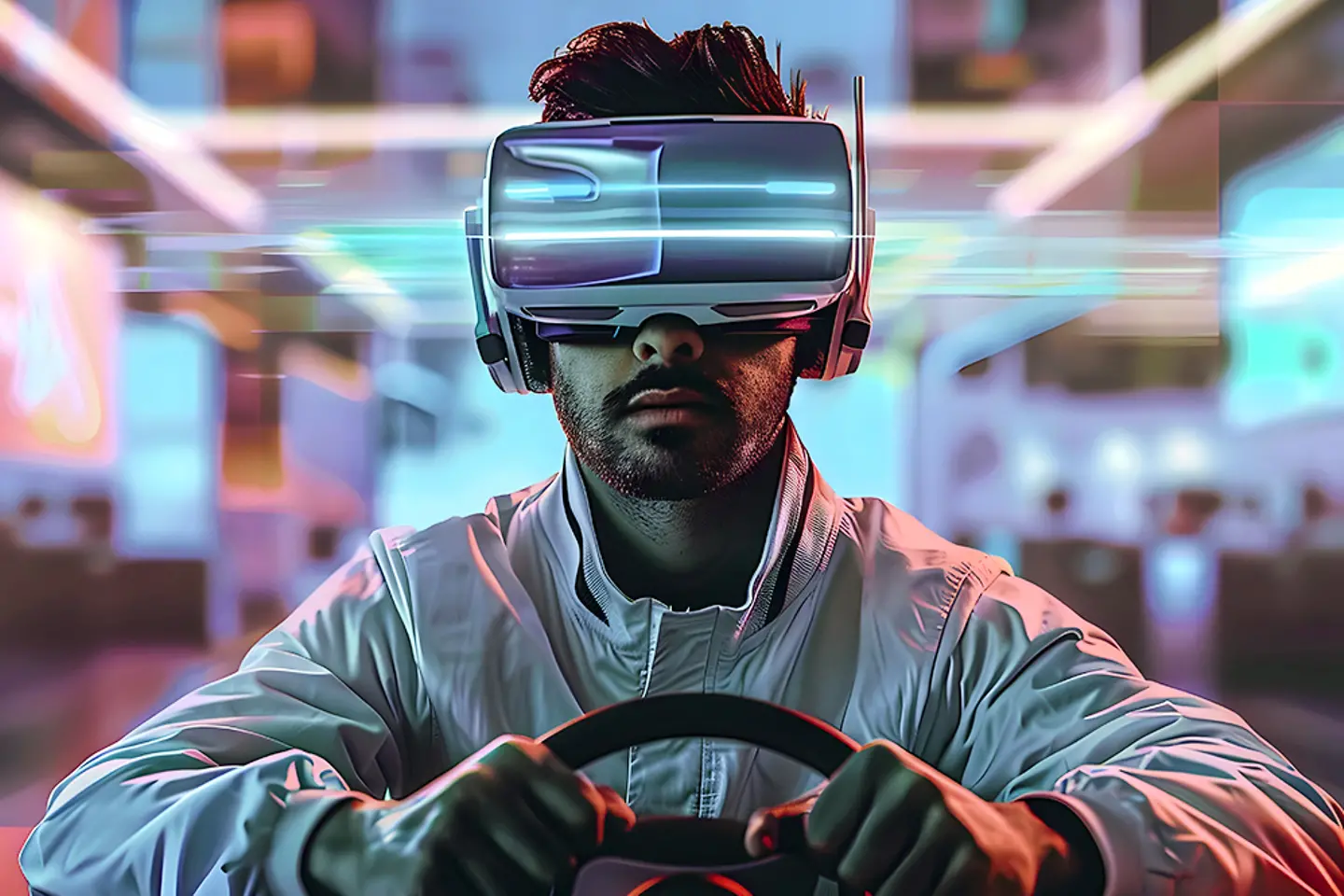 Hombre señala una interfaz omnicanal virtual