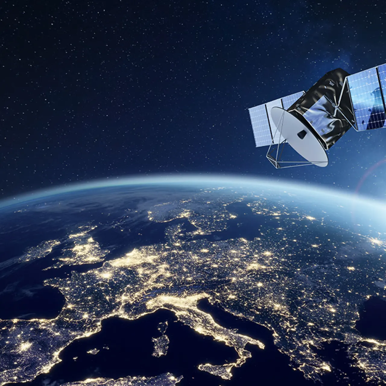 KI-generiertes Bild - Ein Satellit im Weltraum über der Erde