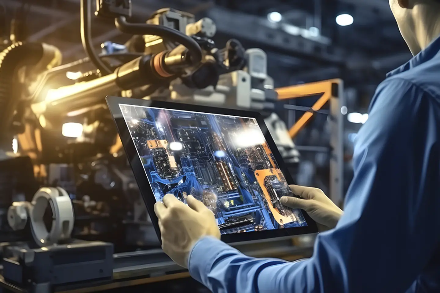 Ingénieur utilisant une tablette avec un logiciel pour surveiller une machine en temps réel